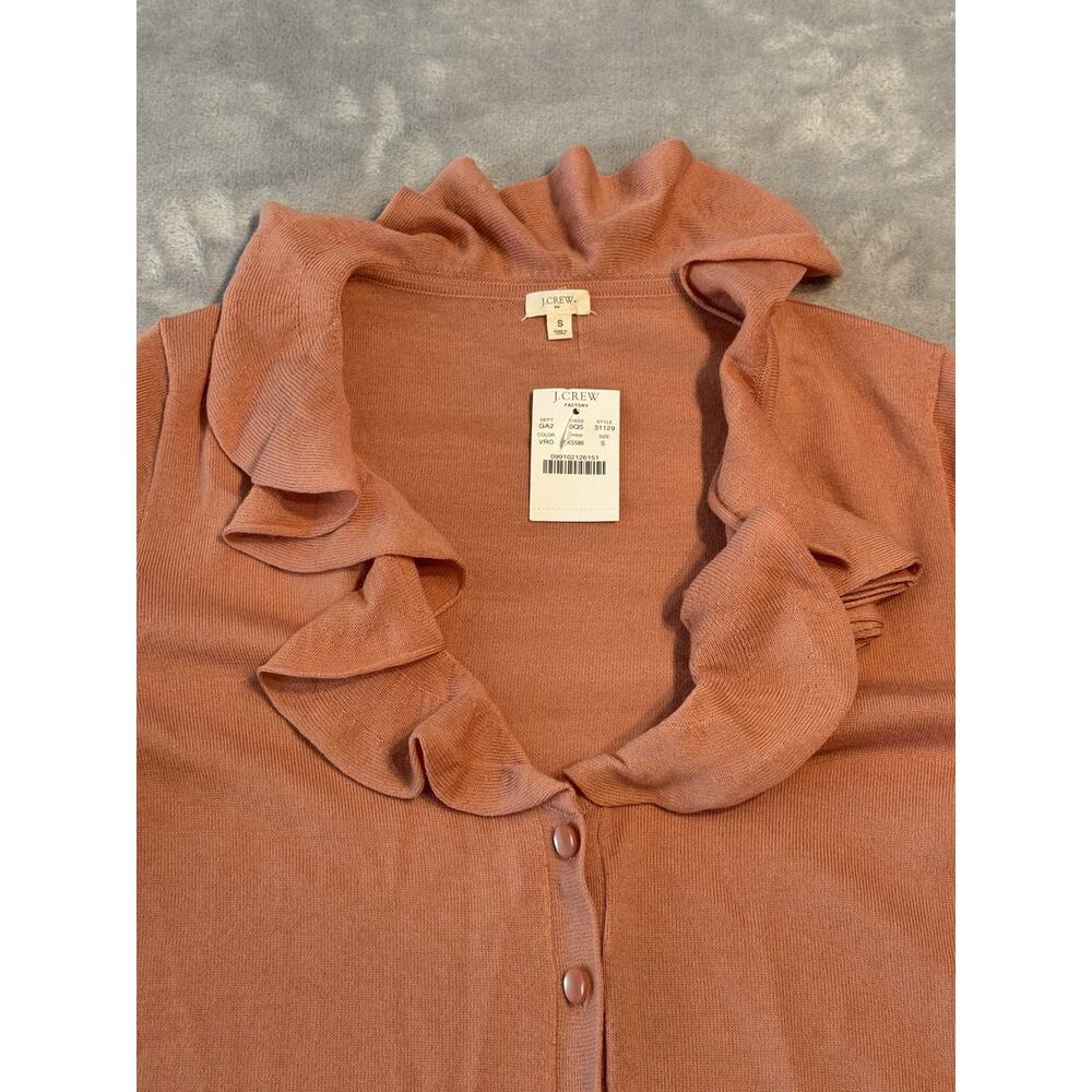 Small NWT J.Crew 100% Merino Wool Ruffle Cardigan Sweater Pink Vintage Rose New - Picture 11 of 15